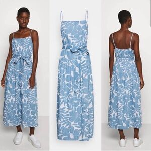GAP Sundress Woman Medium Blue White Floral Dress Feminine Strappy Bow Tie NWT